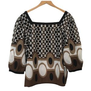 Mario Serrani Funky Square Neck 3/4 Sleeve Mod MCM Style Top Size XL